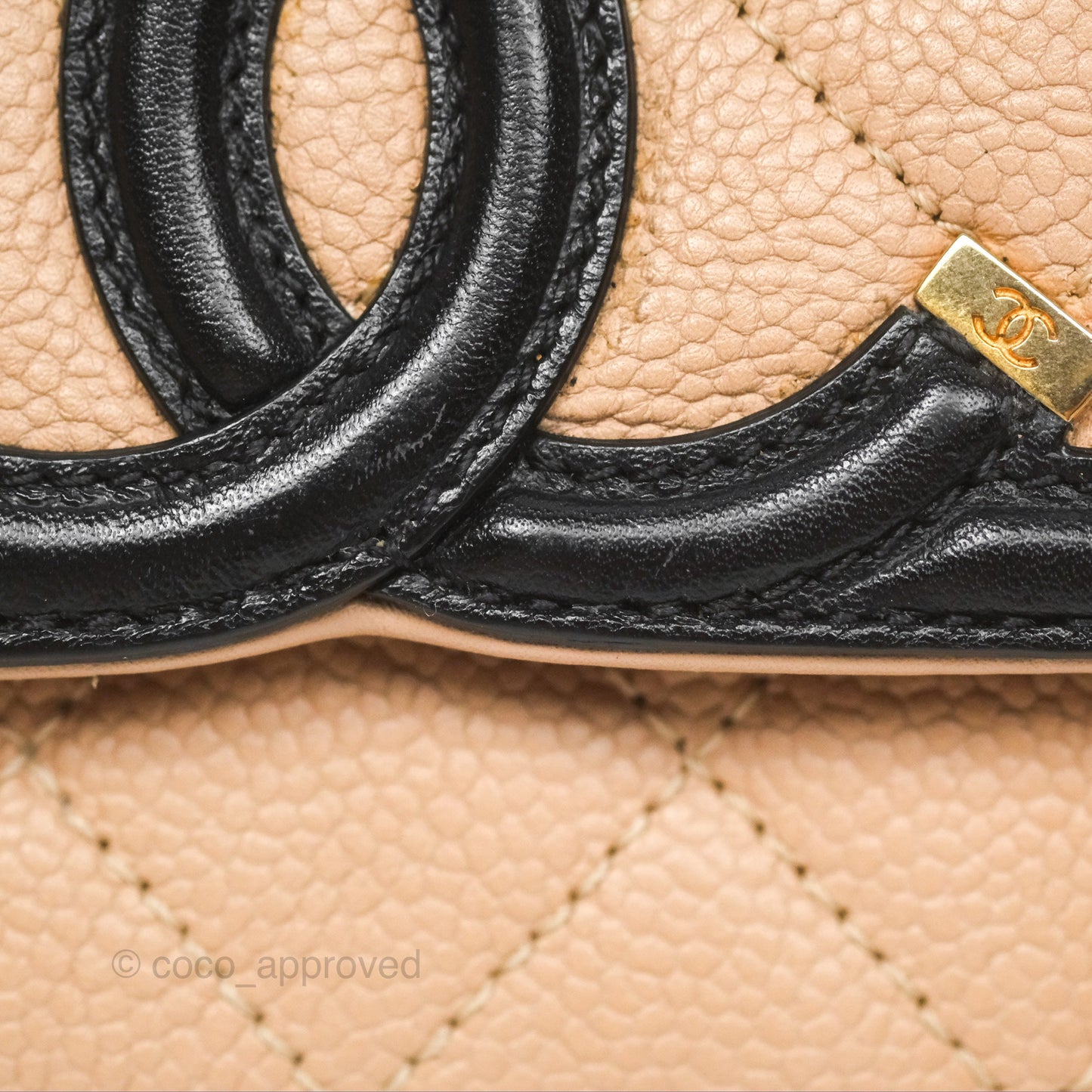 Chanel Small CC Filigree Flap Quilted Beige Black Caviar