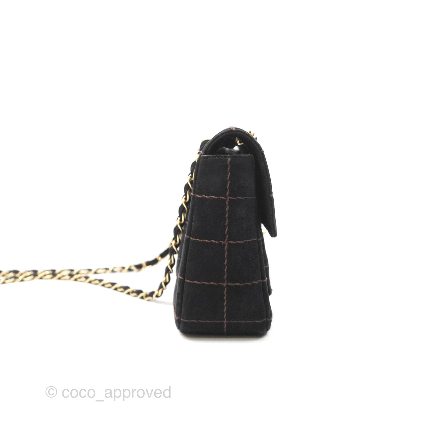 Chanel Bar Flap Black Suede Blushed Gold Hardware