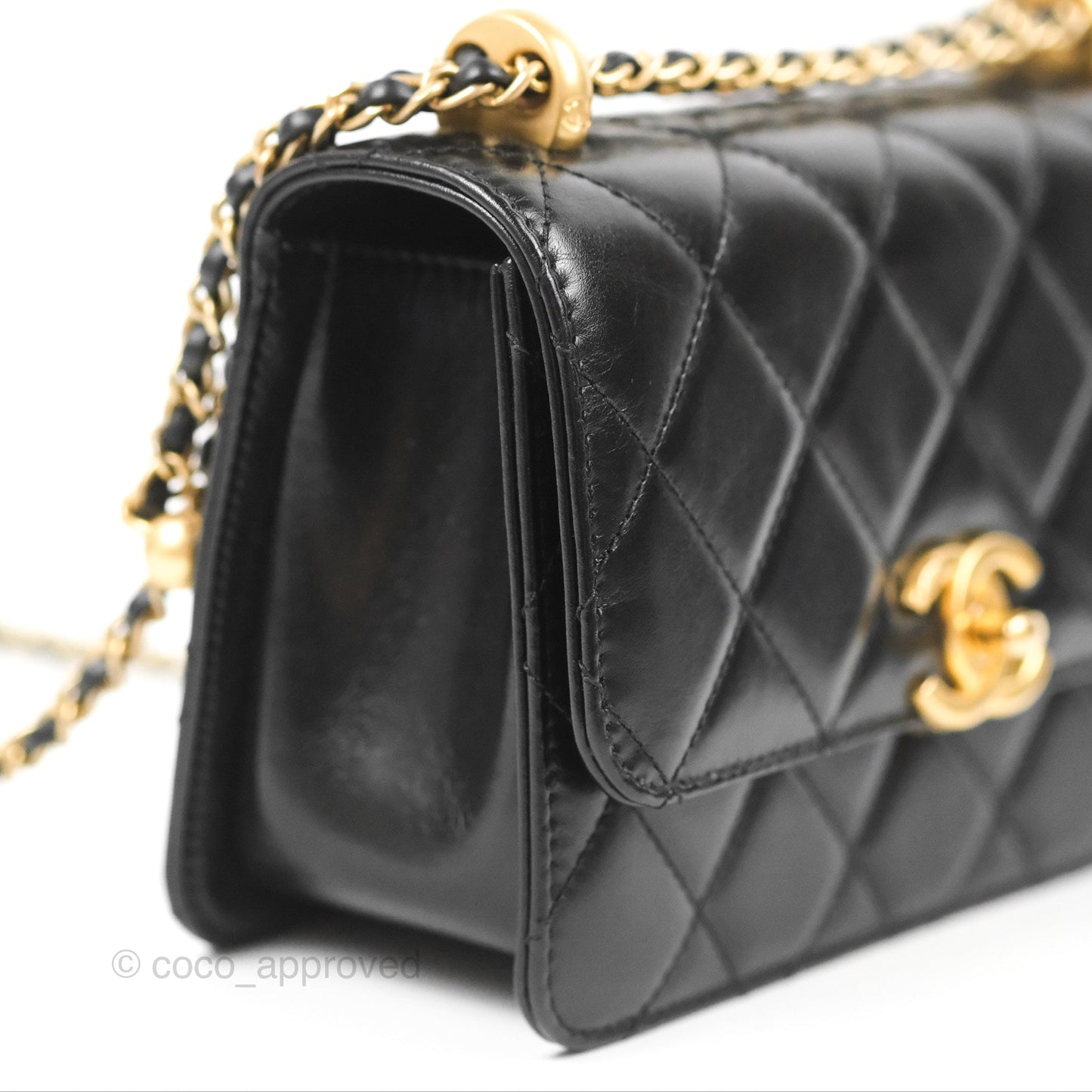 Chanel Quilted Mini Perfect Fit Adjustable Black Calfskin Aged Gold Hardware