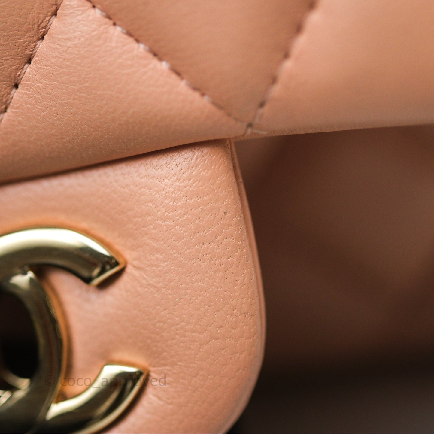 Chanel Mini Square Flap Quilted Beige Pink Lambskin Gold Hardware