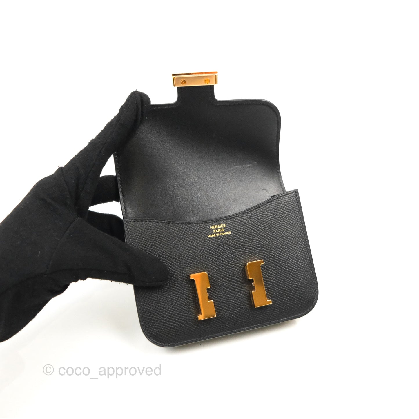 Hermès Constance Slim Wallet Black Epsom Rose Gold Hardware