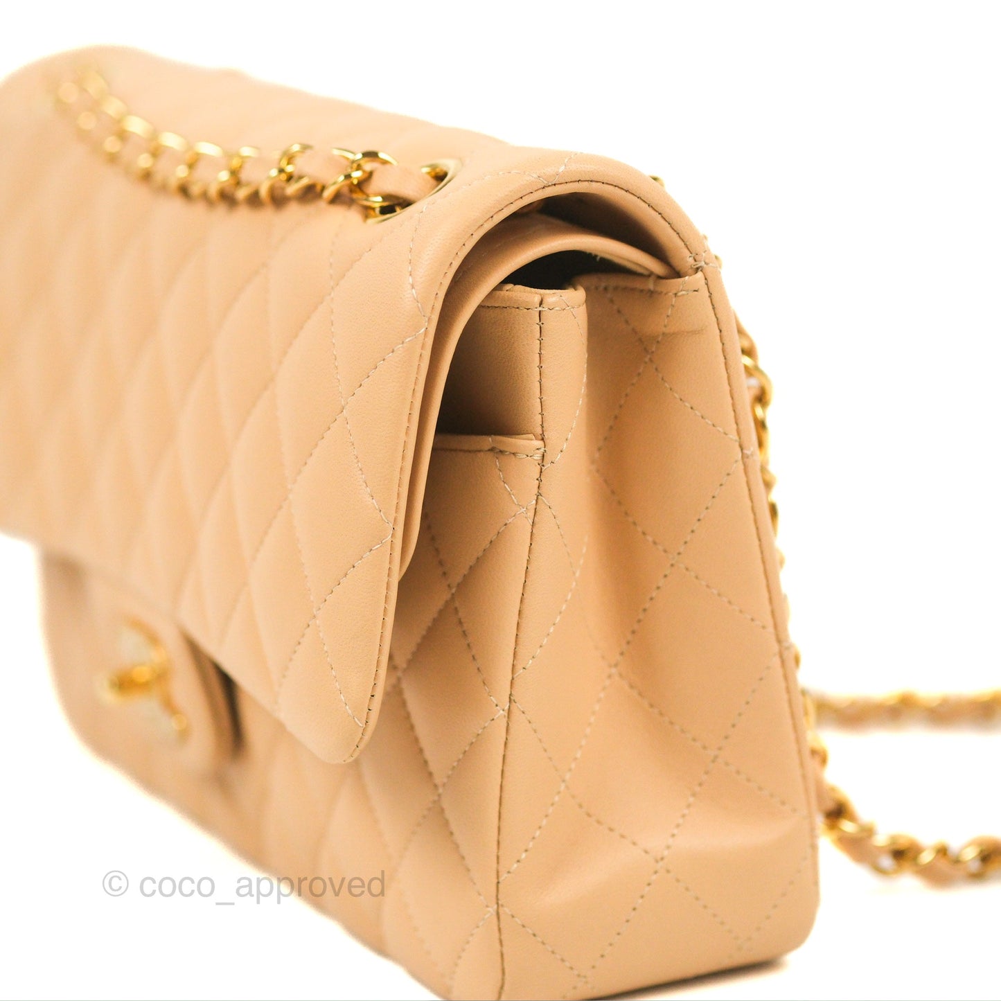 Chanel Classic M/L Medium Flap Quilted Beige Lambskin Gold Hardware
