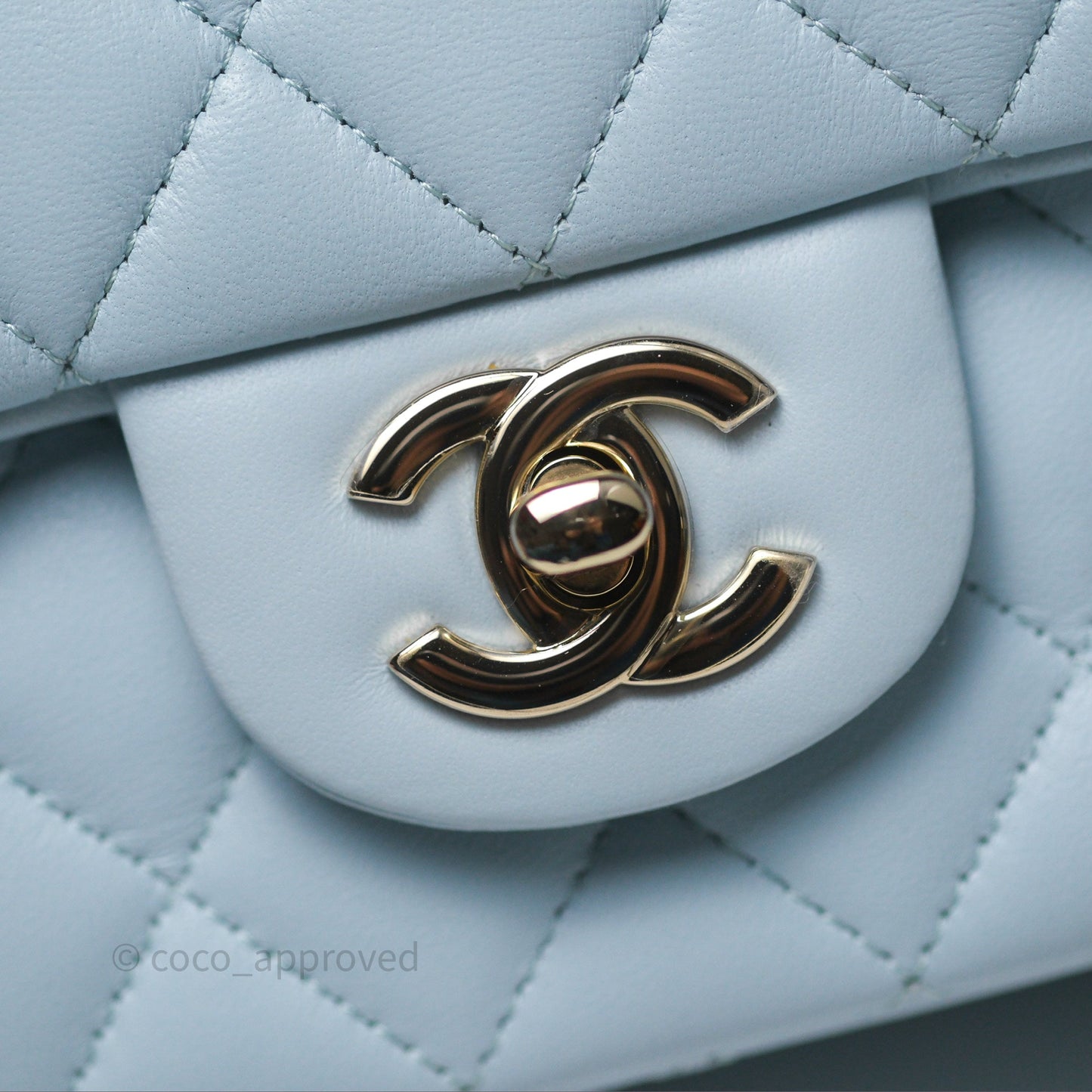Chanel Top Handle Mini Rectangular Flap Light Blue Lambskin Gold Hardware