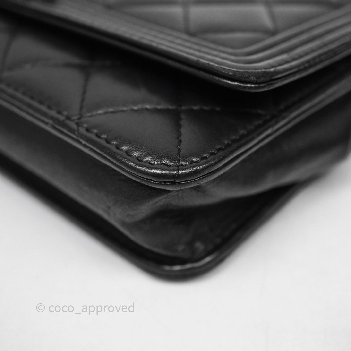 Chanel Black Quilted Lambskin Boy Wallet on Chain Gold Hardware