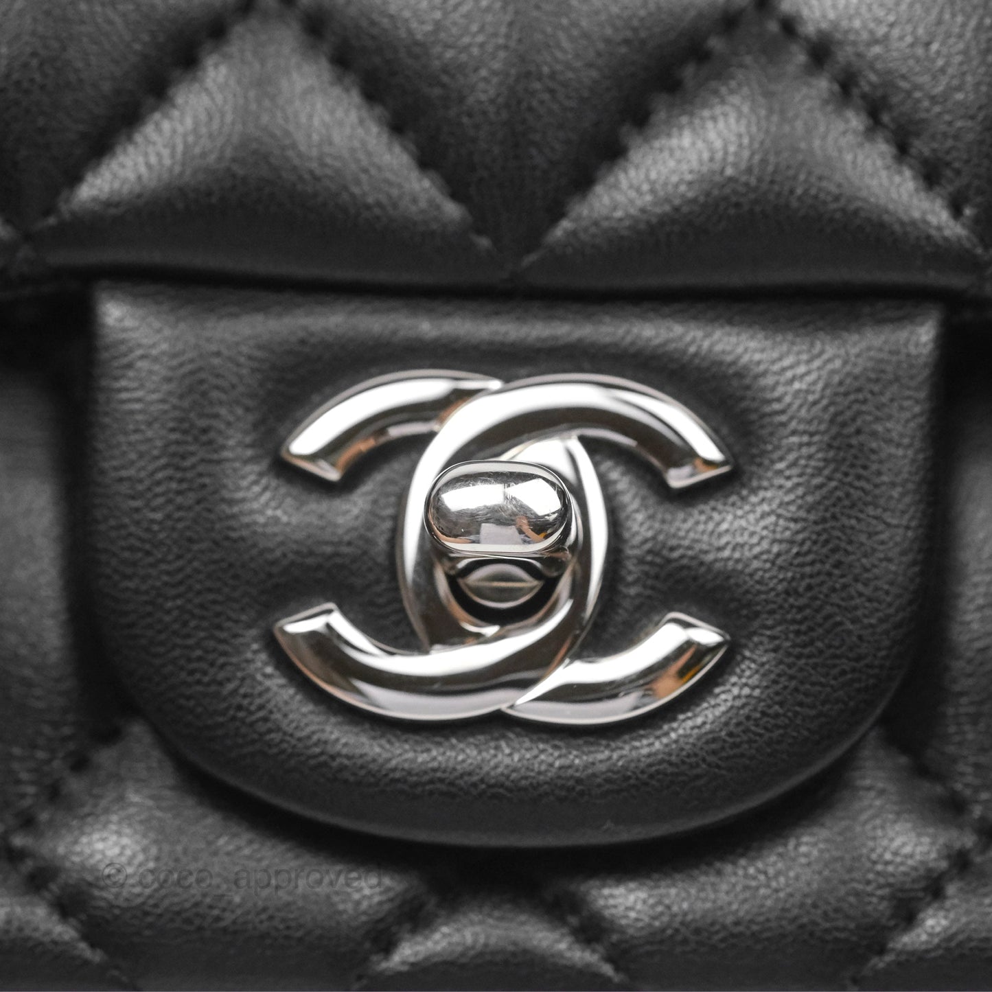 Chanel Mini Square Flap Quilted Black Lambskin Silver Hardware