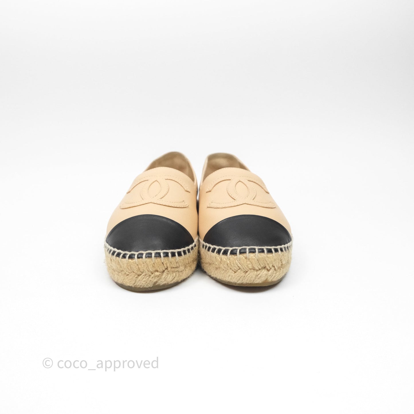 Chanel CC Espadrilles Beige Black Lambskin Size 36