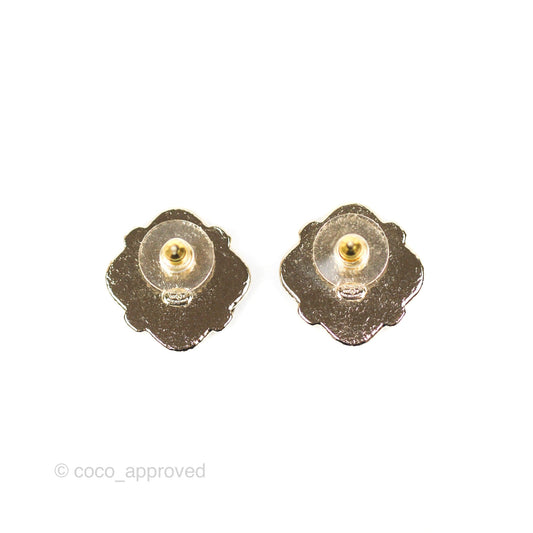 Chanel CC Heart Black Earrings Gold Tone 22V