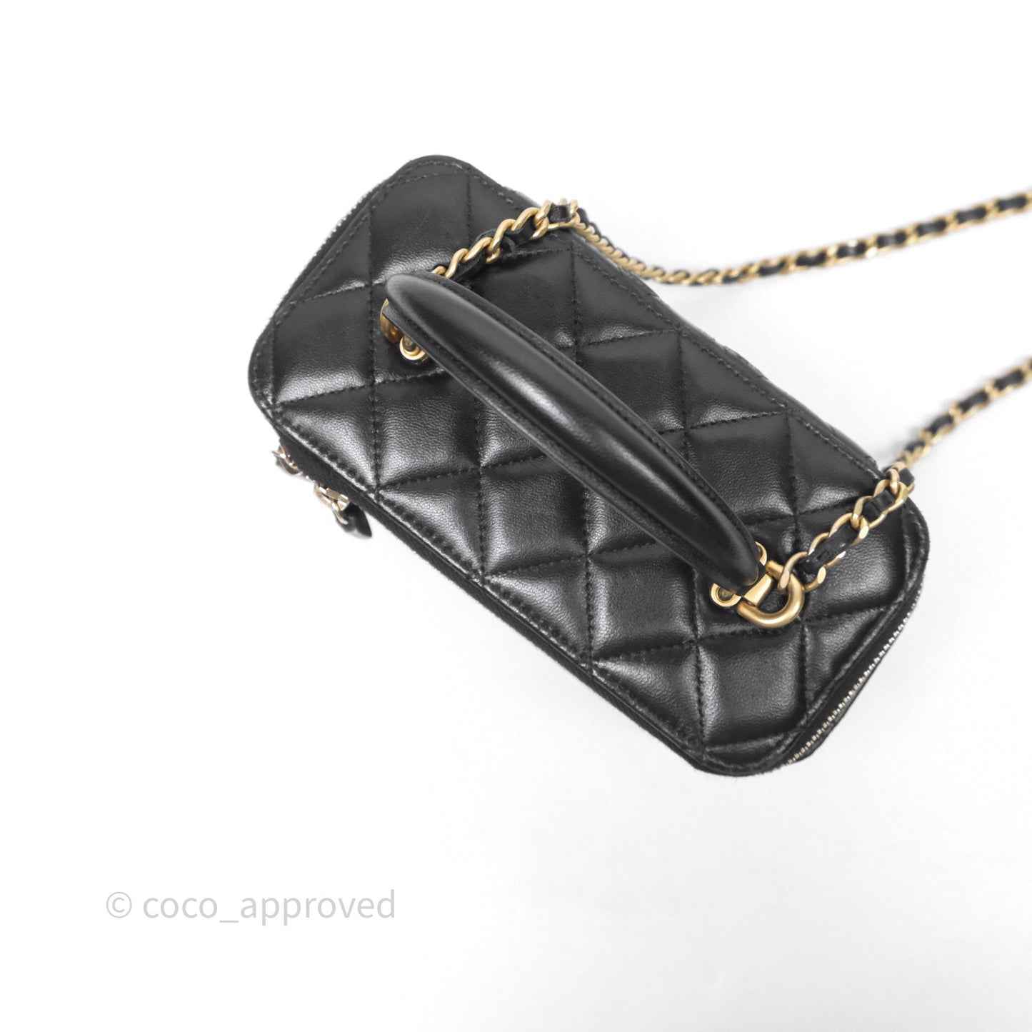 Chanel Vanity Rectangular Top Handle Black Lambskin Gold Hardware