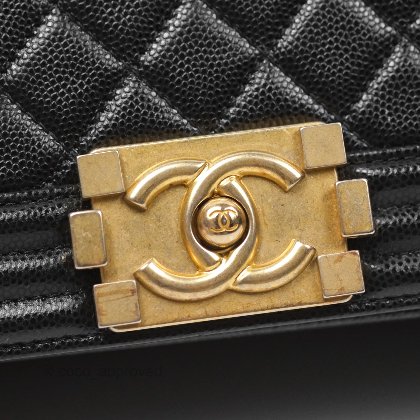 Chanel Medium Boy Quilted Black Caviar Aged Gold Hardware