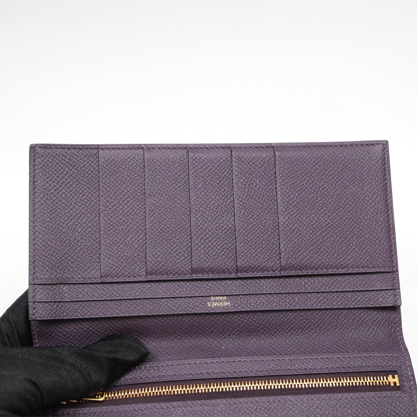 Hermès Bearn Soufflet Wallet Raisin 59 Epsom Gold Hardware