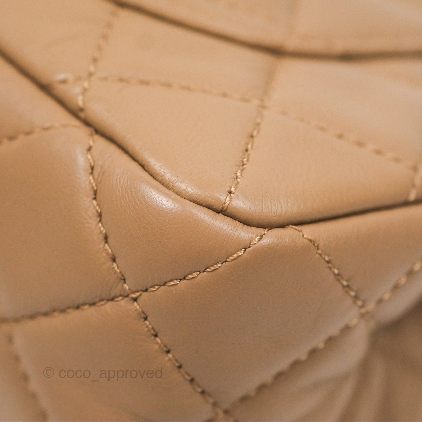 Chanel Mini Rectangular Pearl Crush Quilted Beige Lambskin Aged Gold Hardware