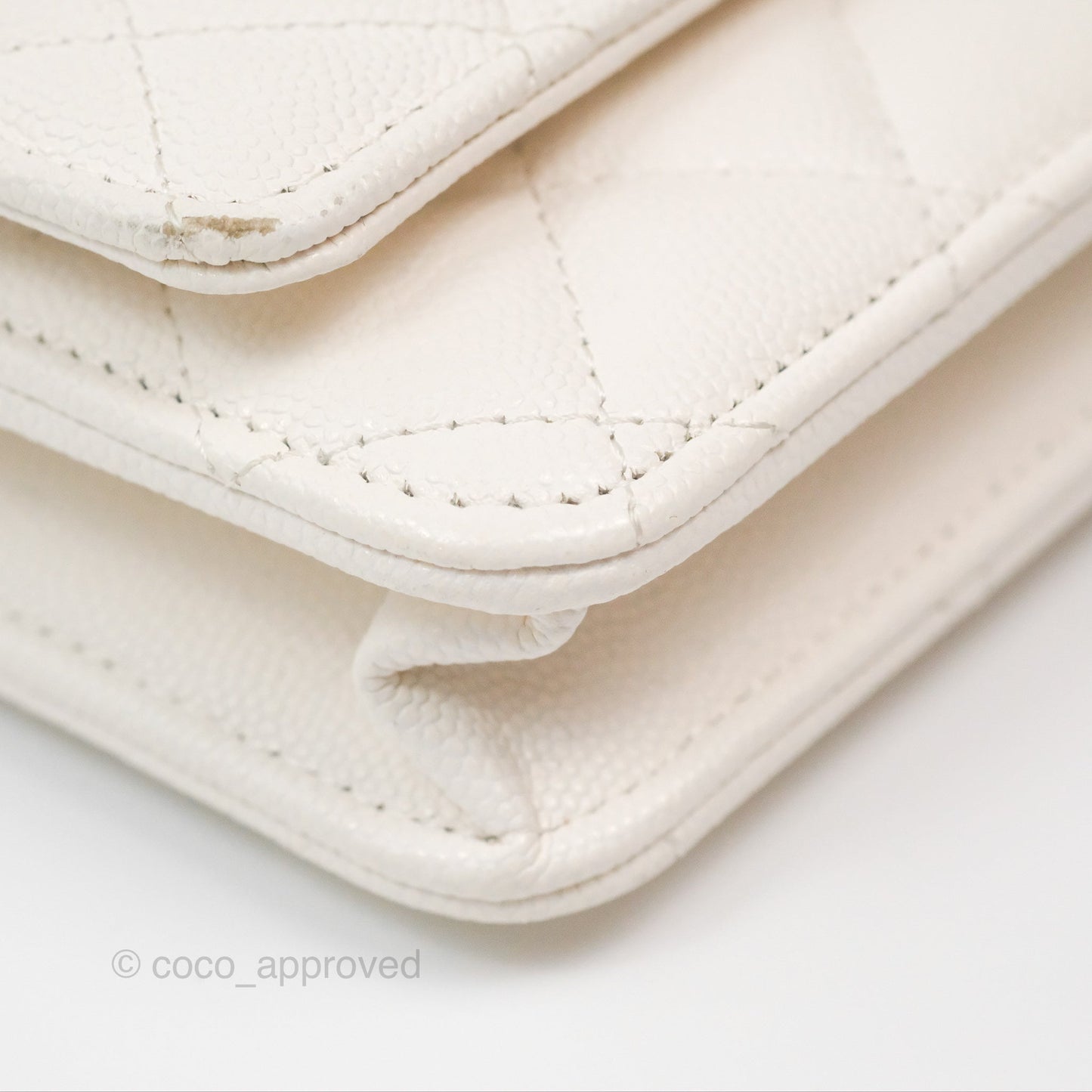 Chanel Quilted Wallet On Chain WOC With Charms White Caviar Gold Hardware