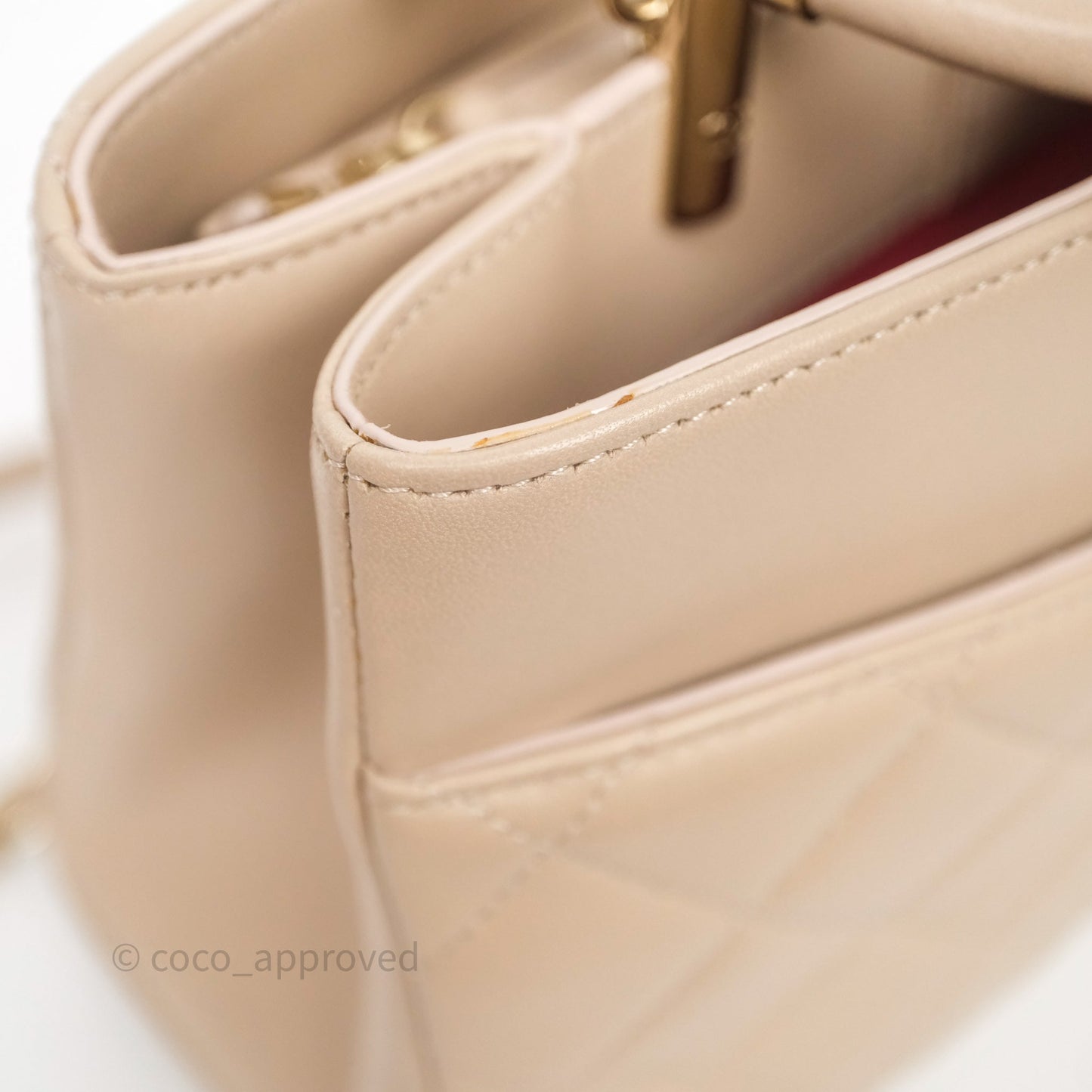 Chanel Quilted Top Handle Carry Chic Bag Beige Lambskin Gold Hardware