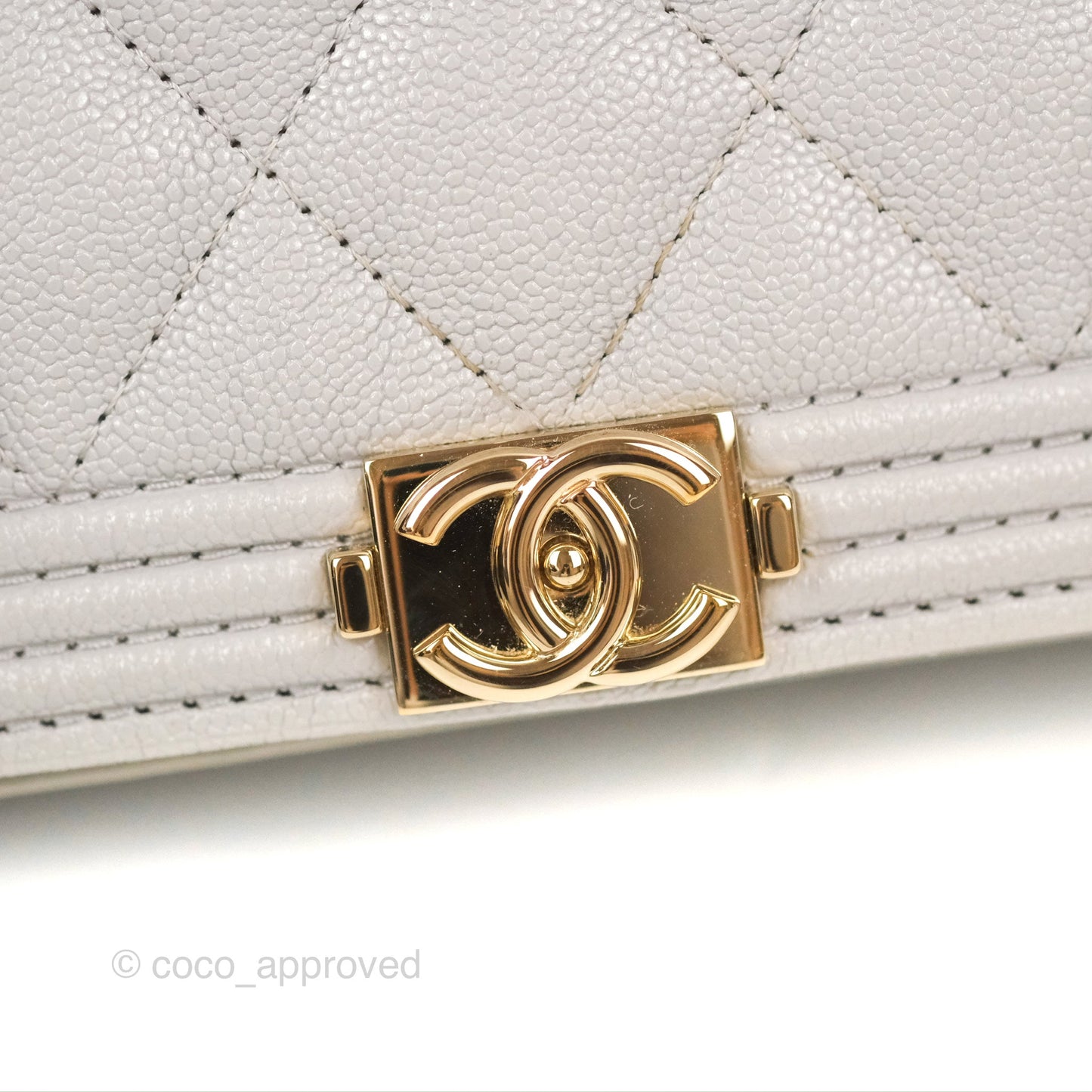 Chanel Quilted Boy Wallet on Chain WOC Light Grey Caviar Gold Hardware