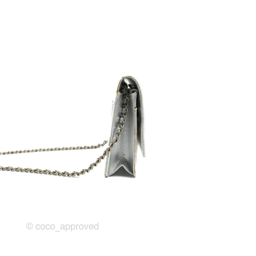 Chanel Vintage Wallet on Chain Silver Ice Cube Fabric