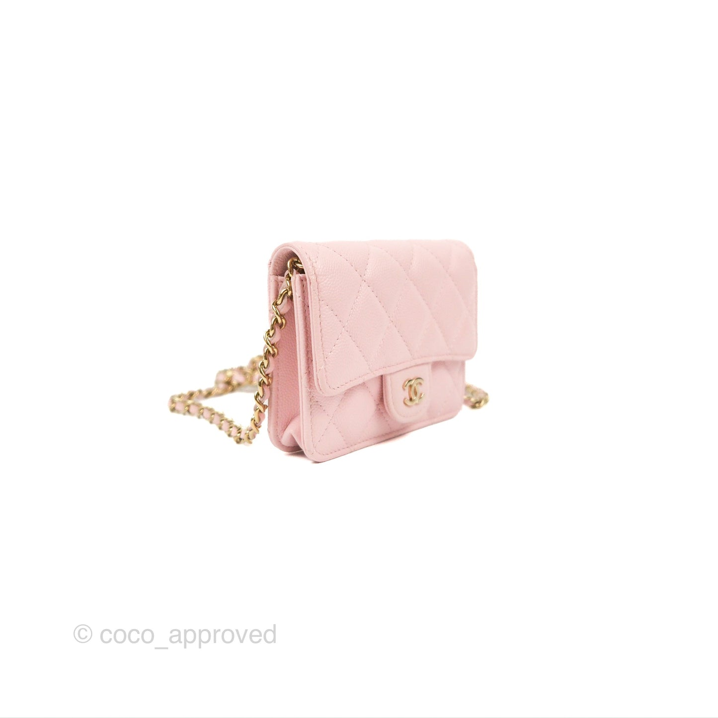 Chanel Mini Wallet With Chain Light Pink Caviar Gold Hardware