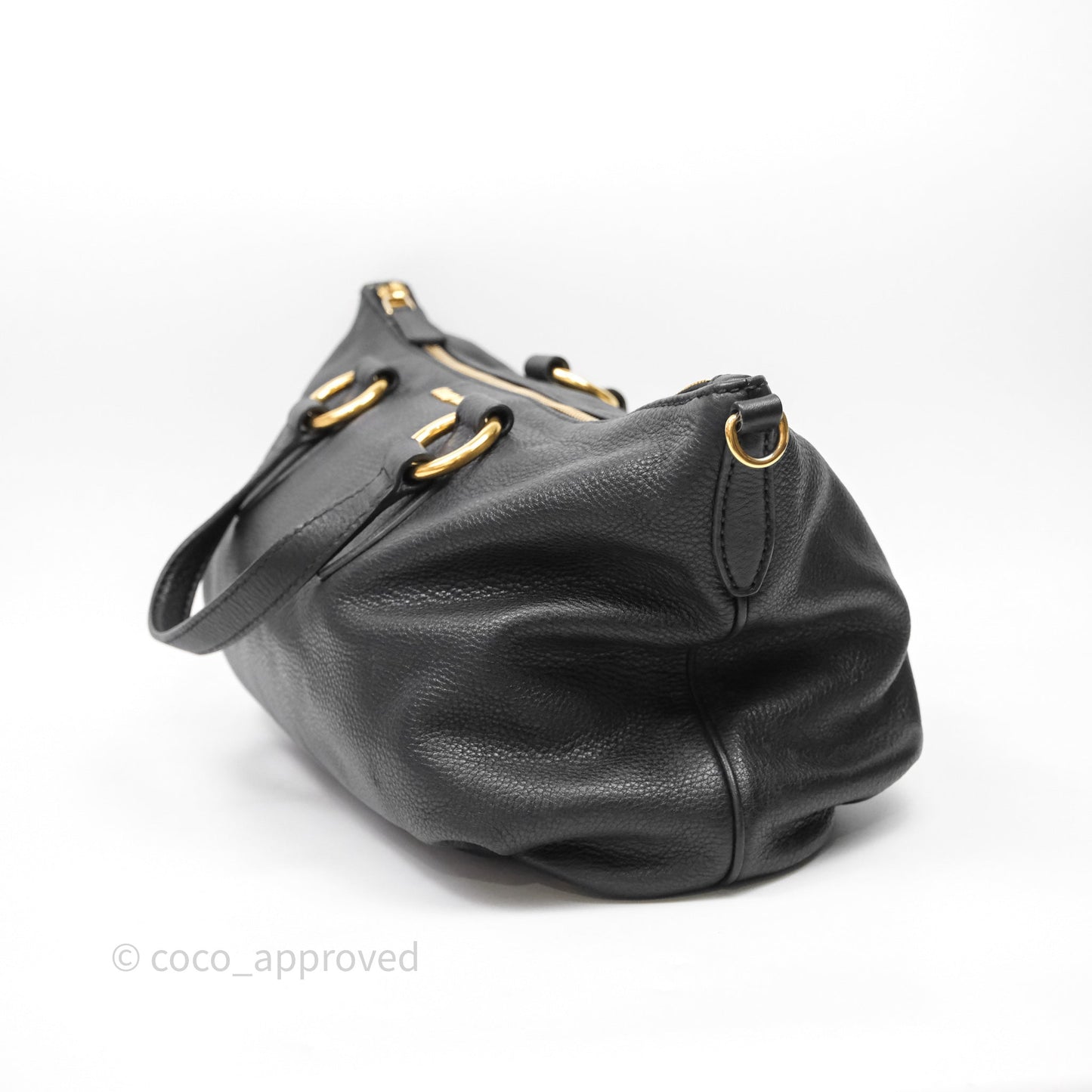 Miu Miu Vitello Tote Bag Black Gold Hardware