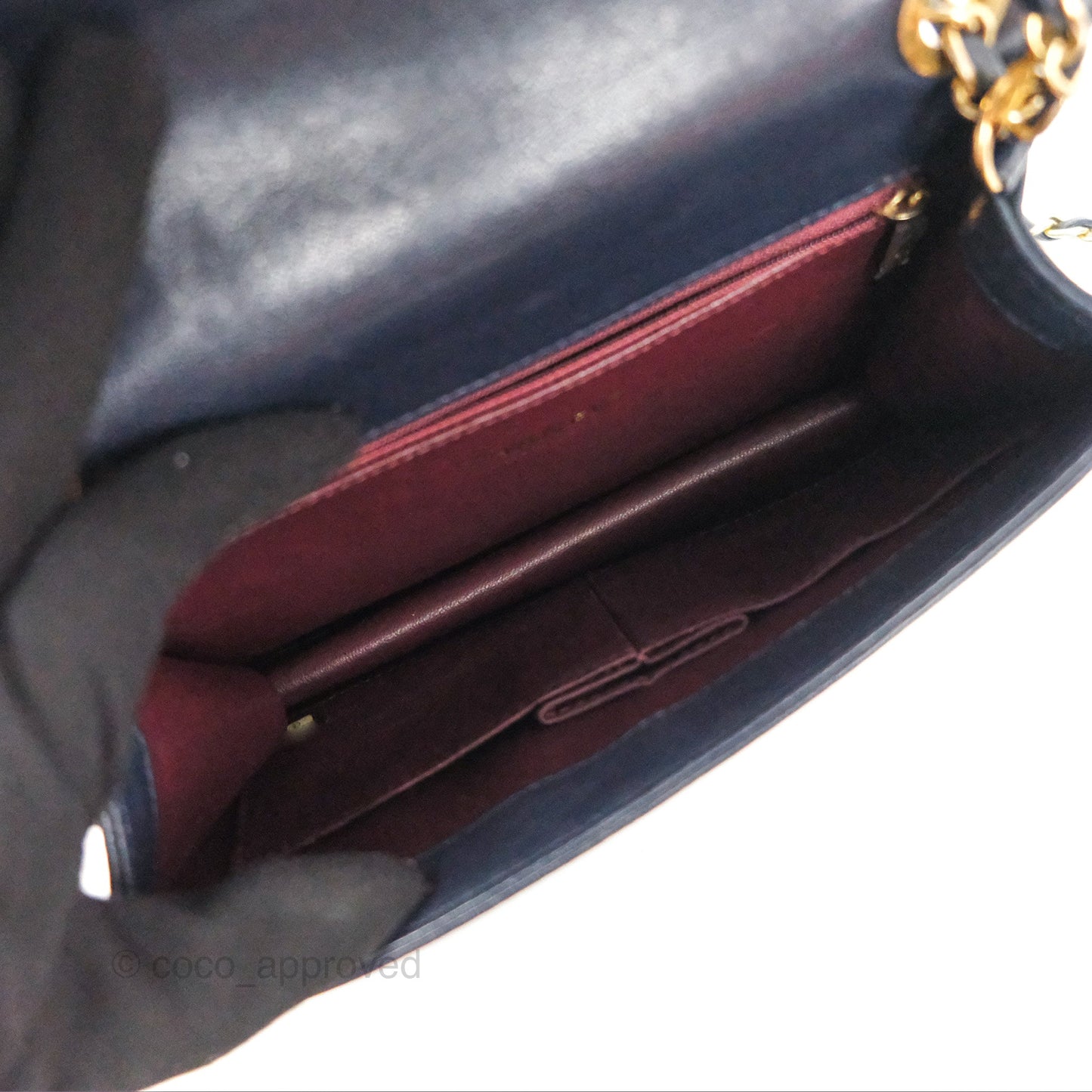 Chanel Mini Collar and Tie Flap Bag Chevron Navy Sheepskin Aged Gold Hardware