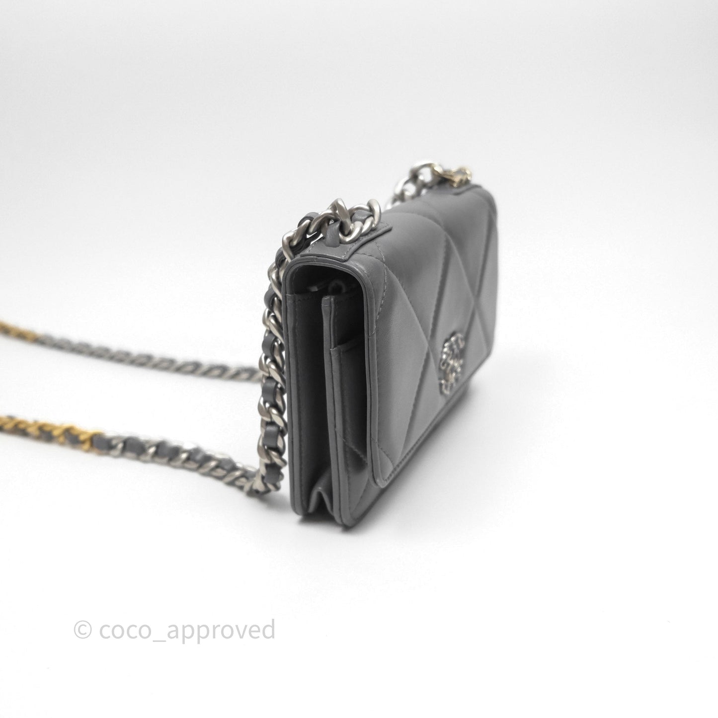 Chanel 19 Wallet on Chain WOC Grey Lambskin Mixed Hardware