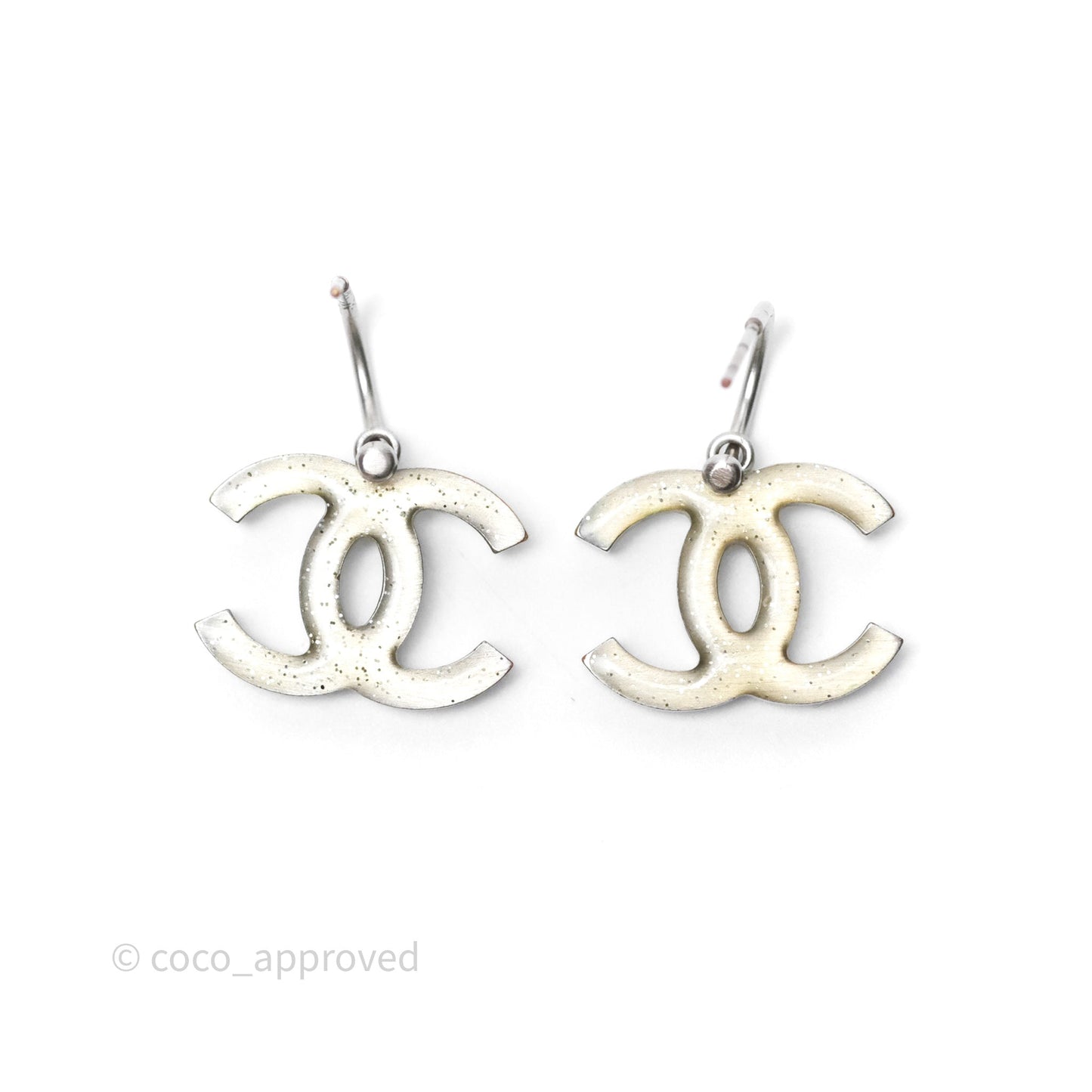 Chanel CC Crystal Drop Earrings Silver Tone 12C