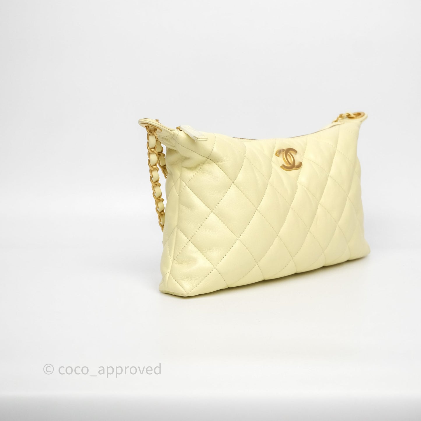 Chanel Large Hobo with Chain Light Yellow Lambskin Aged Gold Hardware 25S