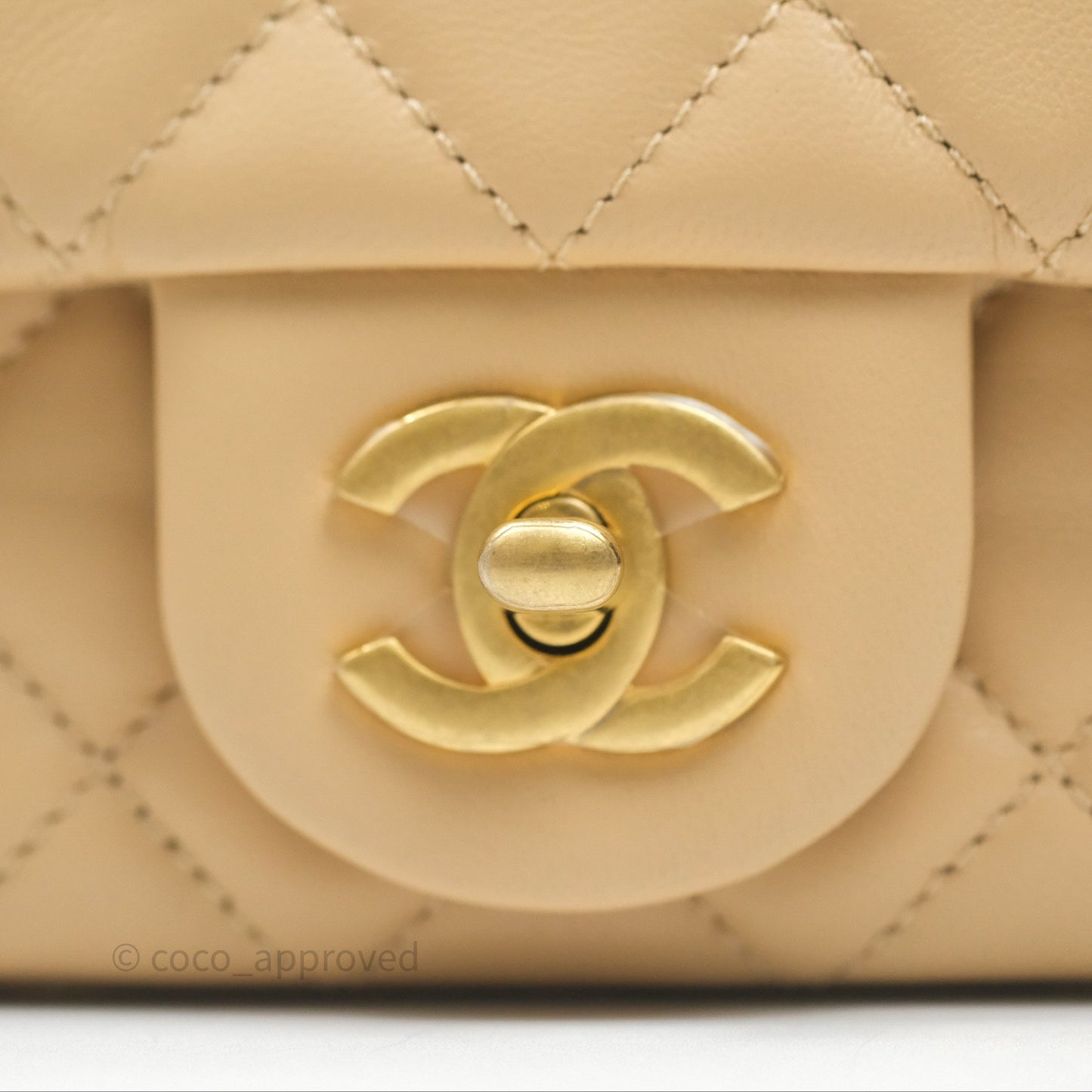 Chanel Pearl Crush Mini Square Quilted Beige Lambskin Aged Gold Hardware