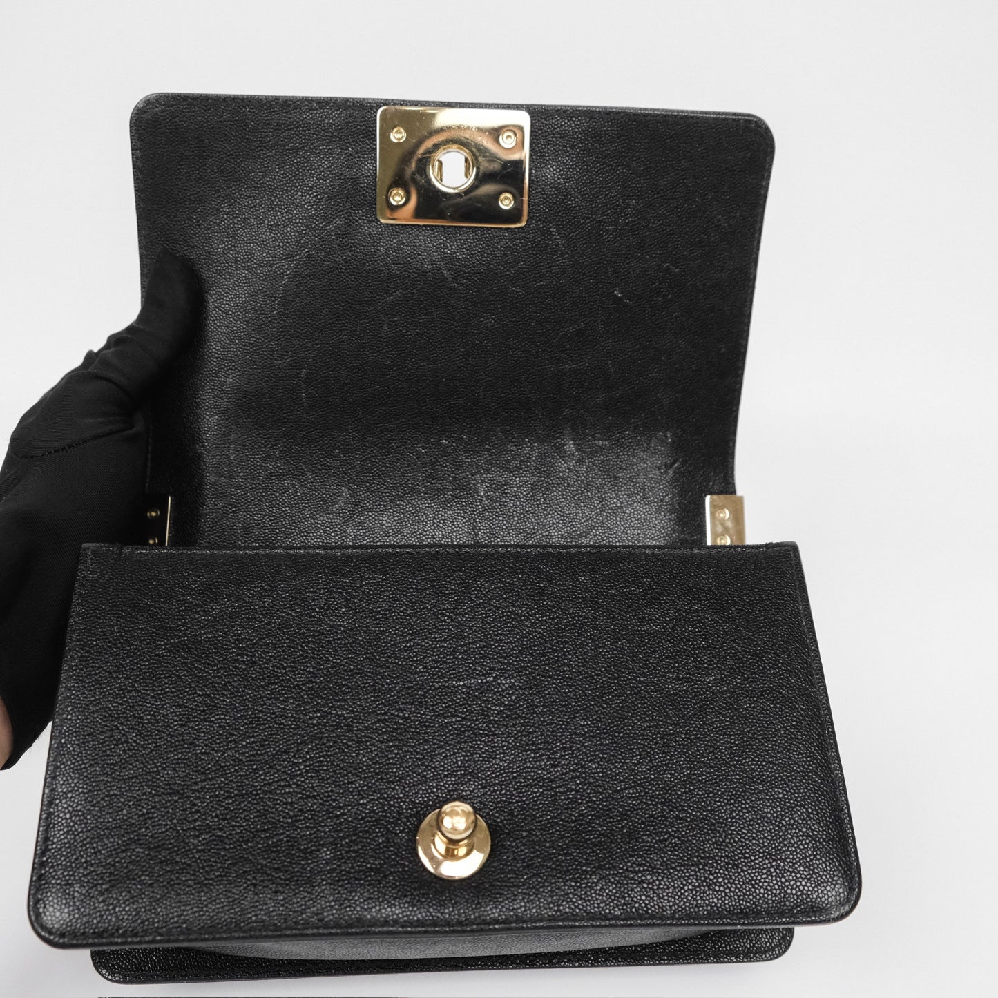Chanel Small Boy Chevron Black Caviar Gold Hardware