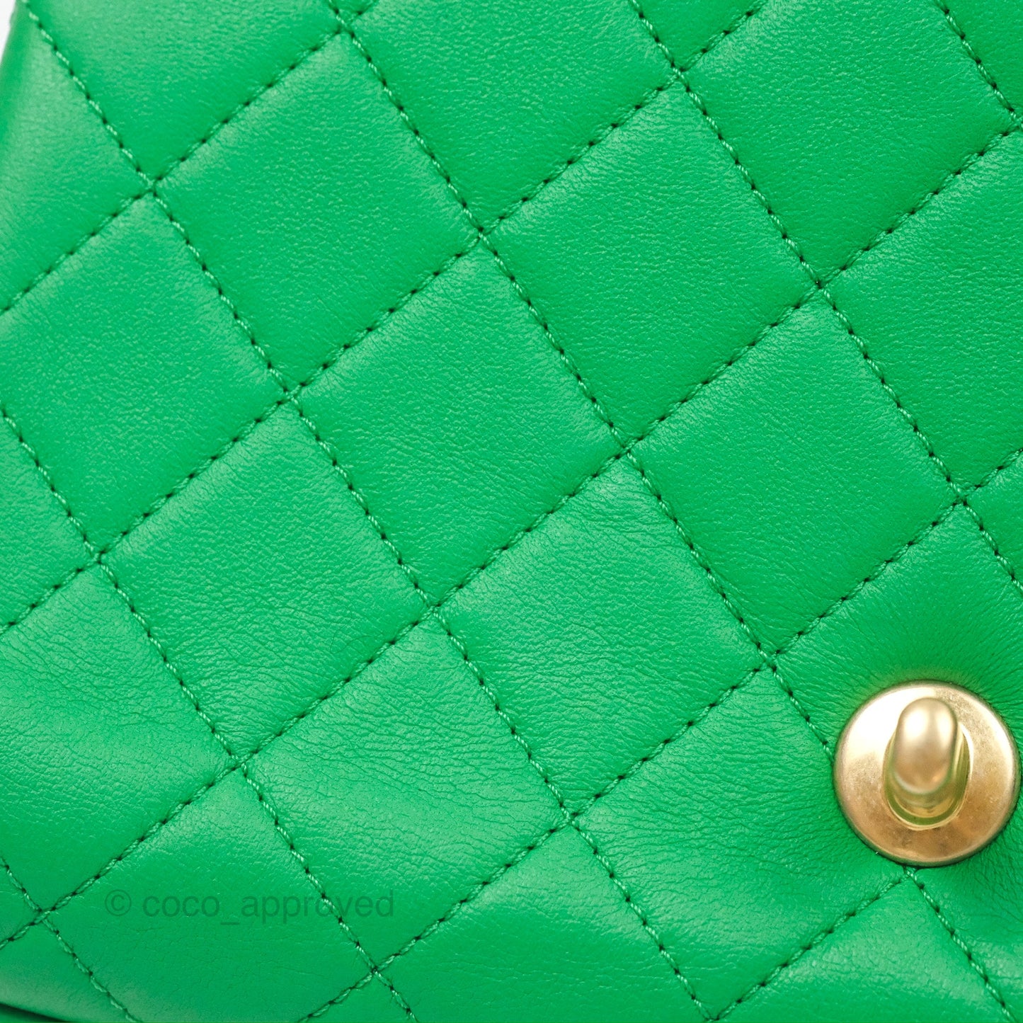 Chanel CC Quilted Flap Bag With Top Handle Green Calfskin Gold Hardware