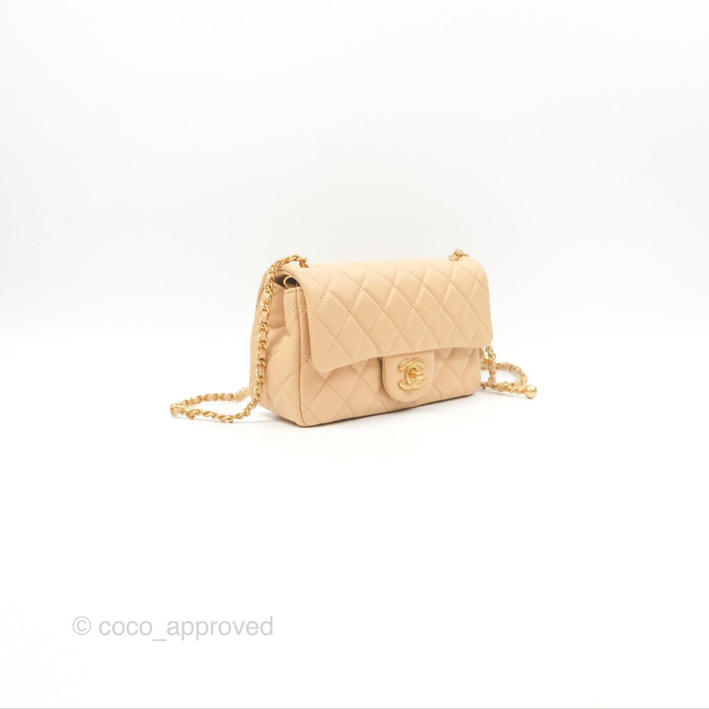 Chanel Pearl Crush Mini Rectangular Beige Lambskin Aged Gold Hardware