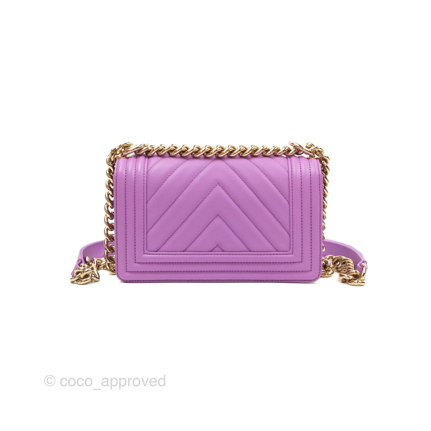 Chanel Chevron Small Boy Purple Calfskin Gold Hardwa