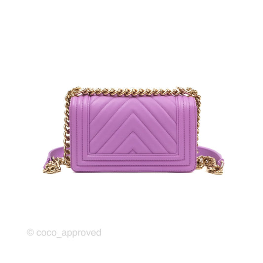 Chanel Chevron Small Boy Purple Calfskin Gold Hardwa