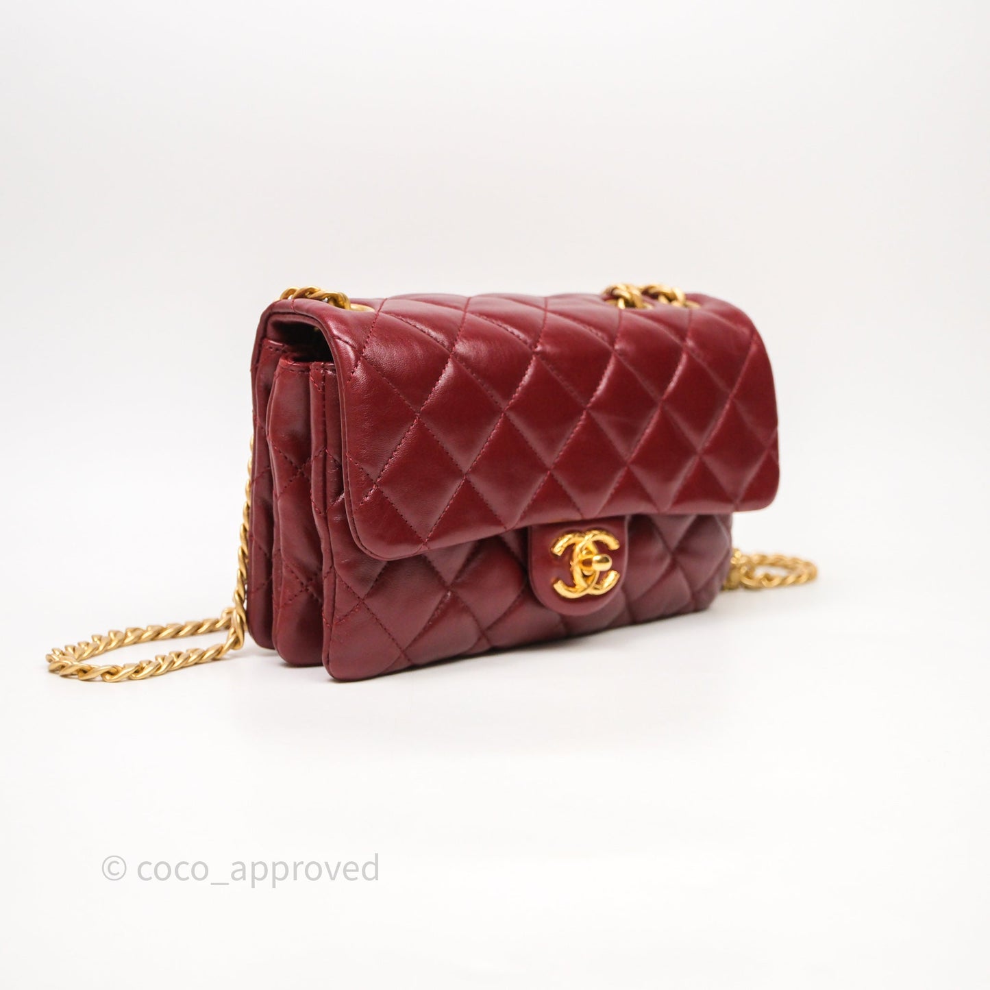 Chanel Small All Slide Adjustable Chain Flap Bag Burgundy Lambskin Aged Gold Hardware