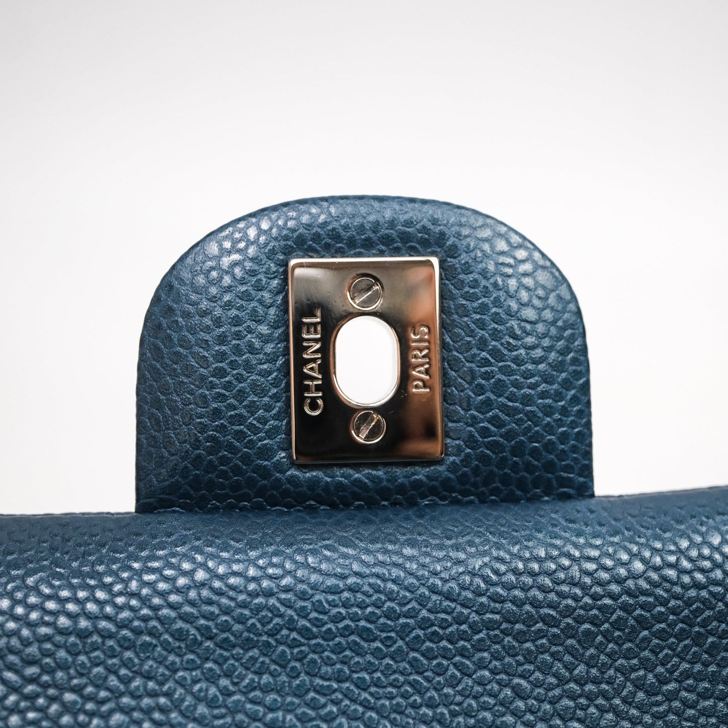 Chanel Classic Medium Flap Quilted Iridescent Teal Caviar Silver Hardware