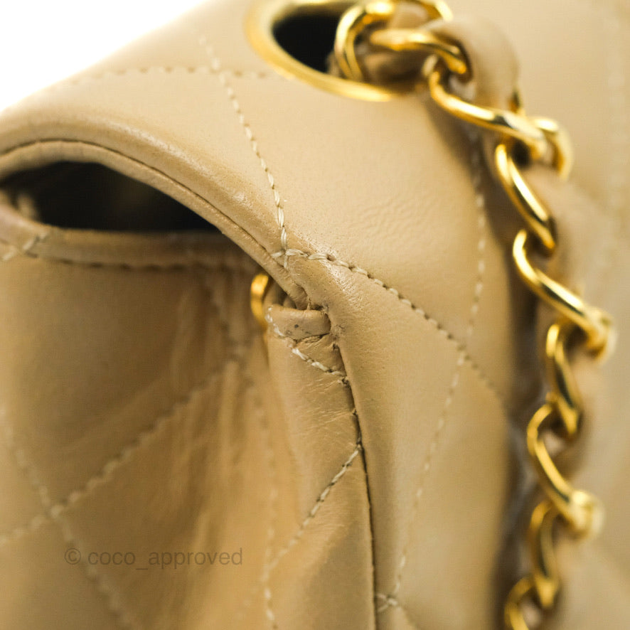 Chanel Vintage Square Flap Bag Beige Lambskin 24K Gold Hardware