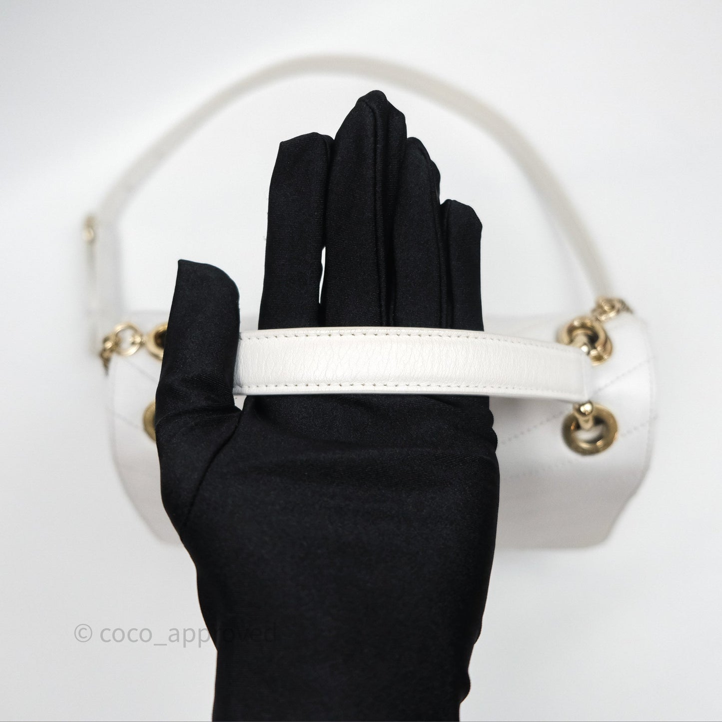 Chanel Small Chevron Chic Top Handle Flap White Calfskin Gold Hardware