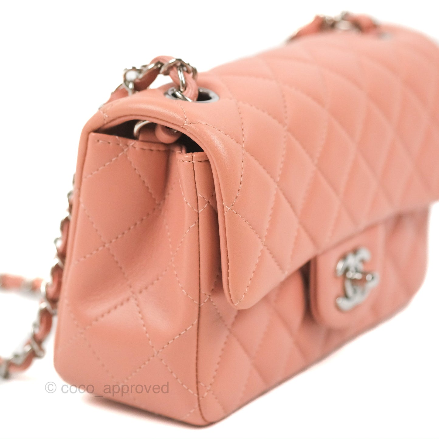 Chanel Quilted Mini Rectangular Flap Salmon Pink Lambskin Silver Hardware 21B