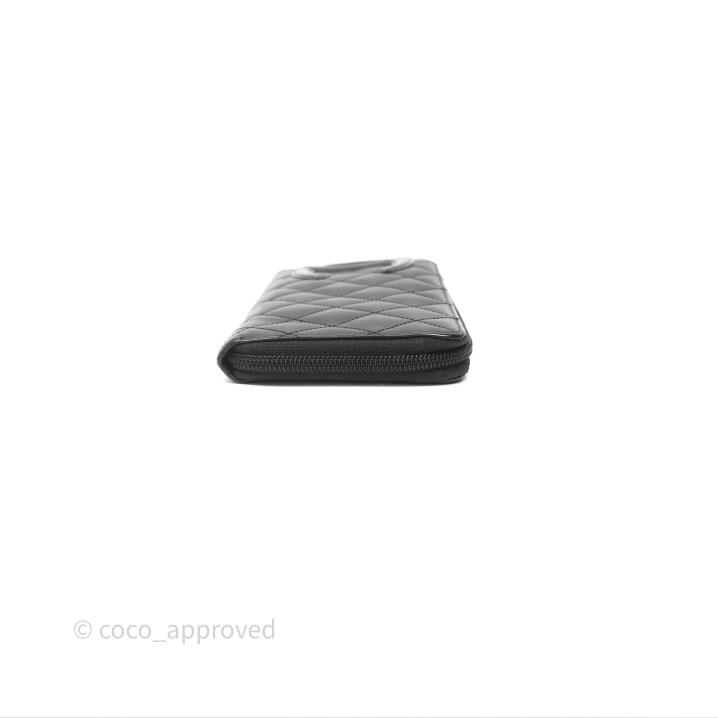 Chanel Quilted Cambon Yen Zip Long Wallet Black Calfskin Silver Hardware