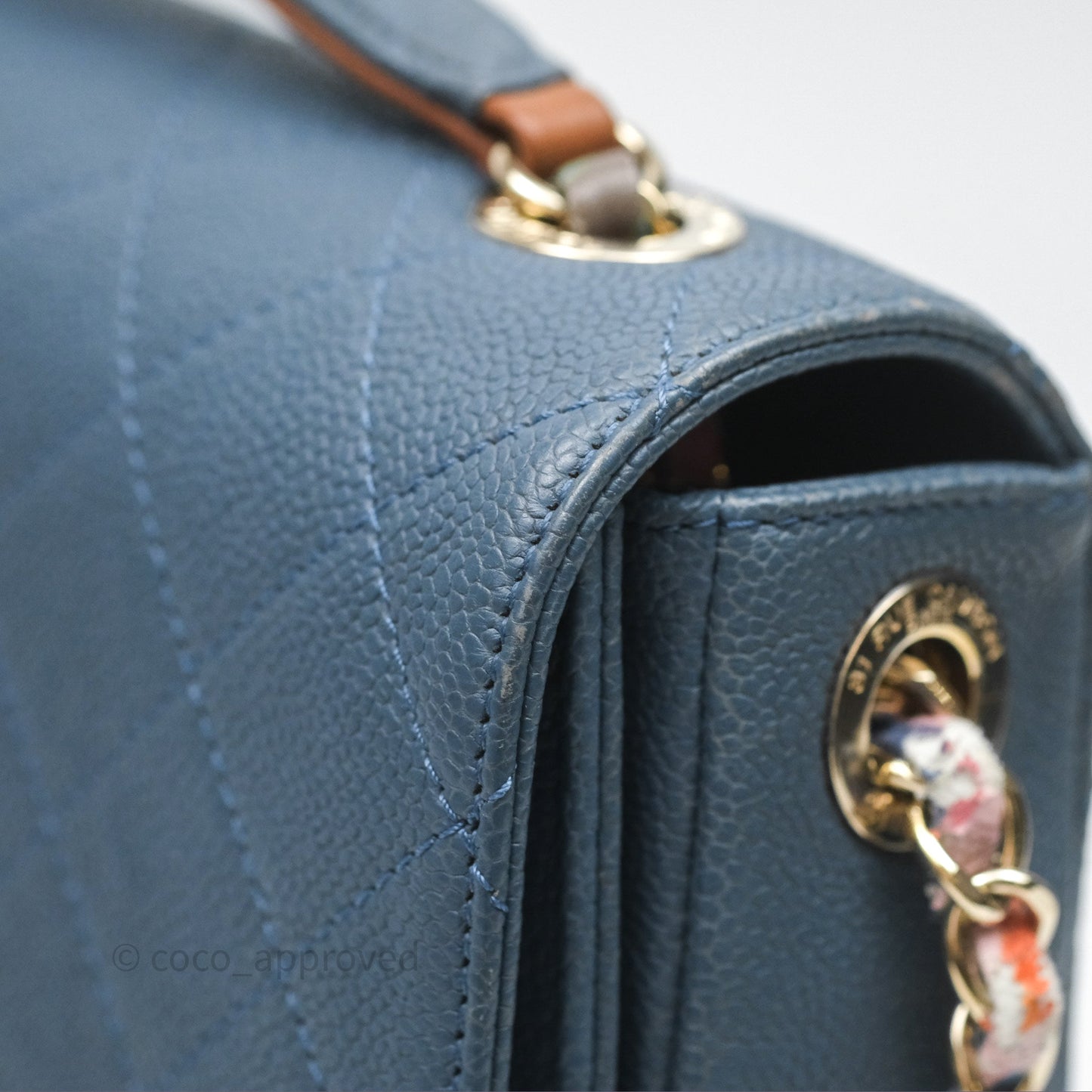 Chanel Medium Cuba Top Handle Flap Bag Blue Caviar Gold Hardware