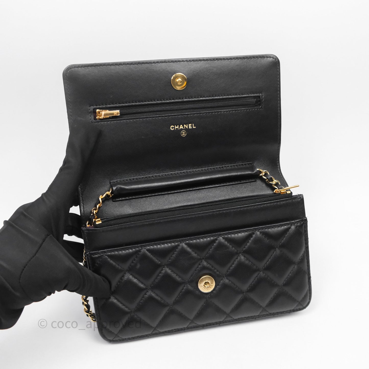 Chanel Quilted WOC Black Lambskin Gold Hardware