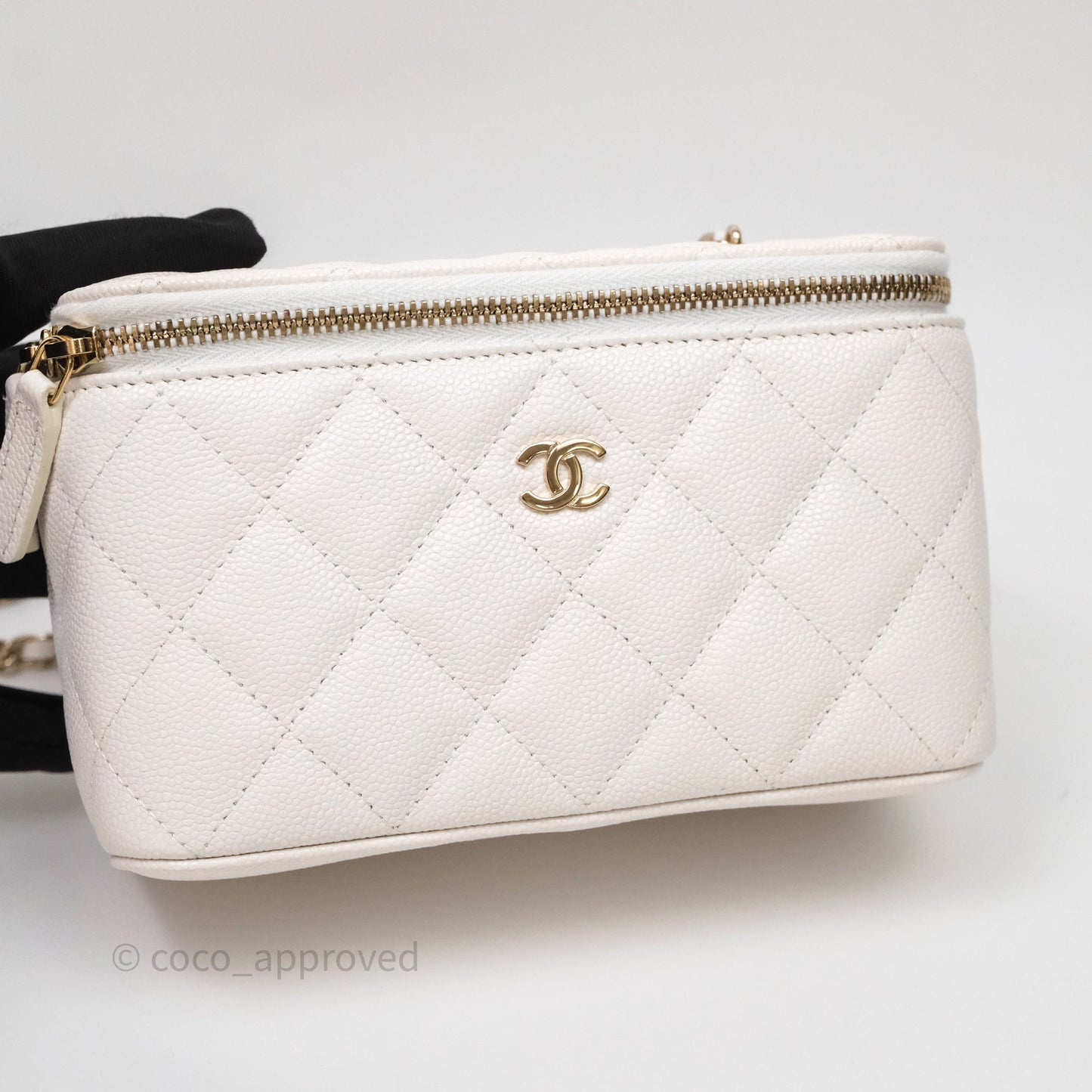 Chanel Classic Vanity Rectangular with Chain White Caviar Gold Hardware