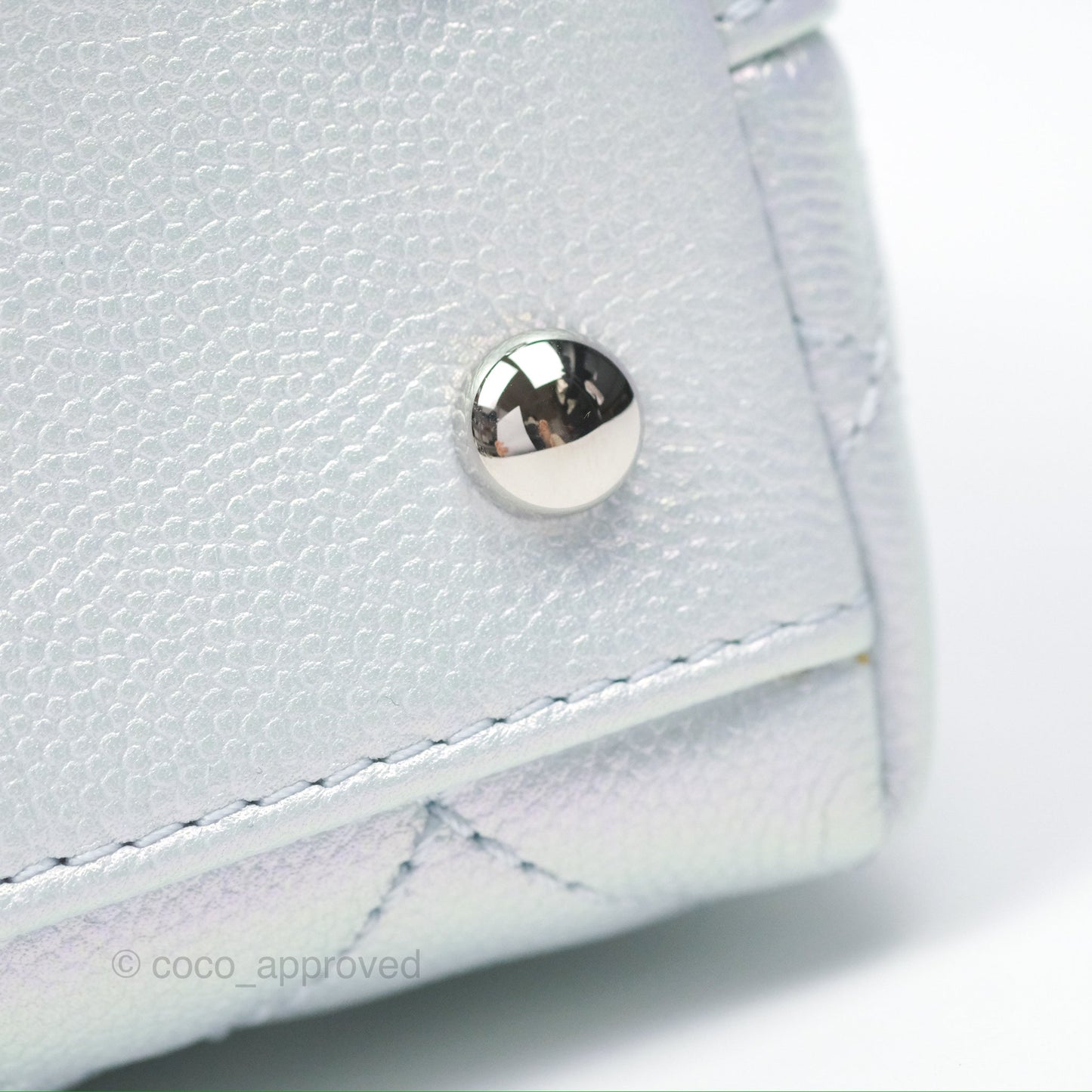 Chanel Mini Coco Handle Quilted Iridescent Light Blue Caviar Rainbow Hardware 21K