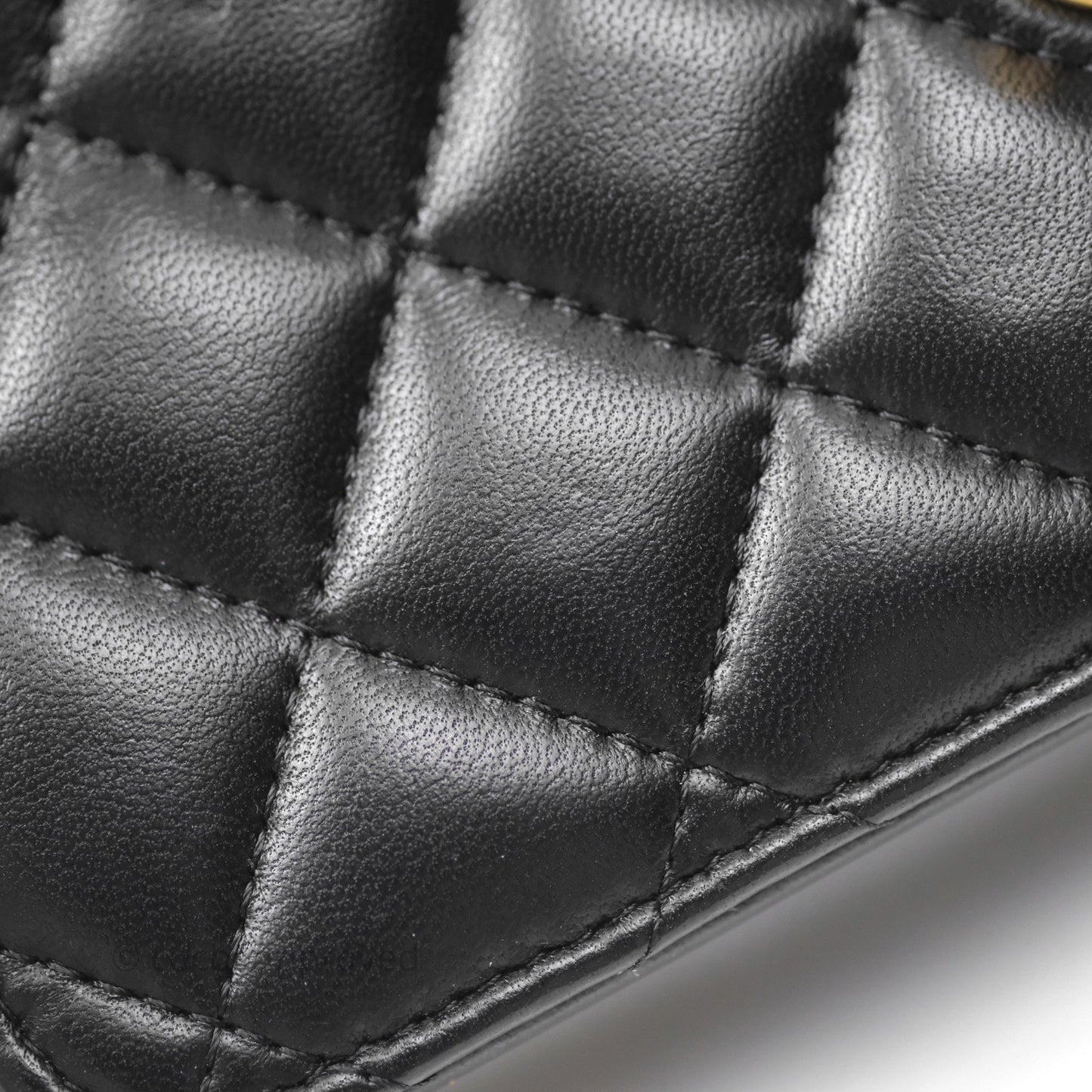 Chanel Quilted Pearl Crush Wallet on Chain WOC Black Lambskin Aged Gold Hardware