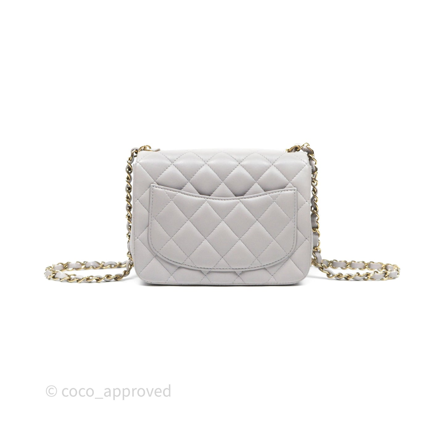 Chanel Mini Square Flap Quilted Light Grey Lambskin Gold Hardware