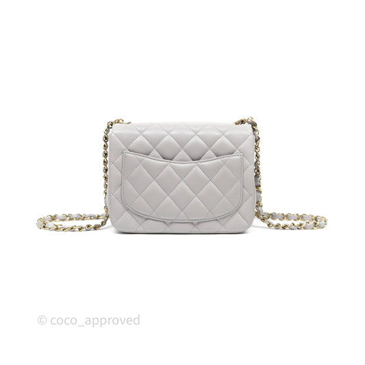 Chanel Mini Square Flap Quilted Light Grey Lambskin Gold Hardware
