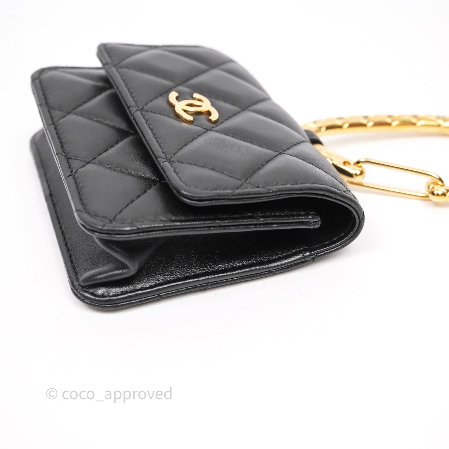 Chanel Jewel Hook Card Holder Black Lambskin Aged Gold Hardware