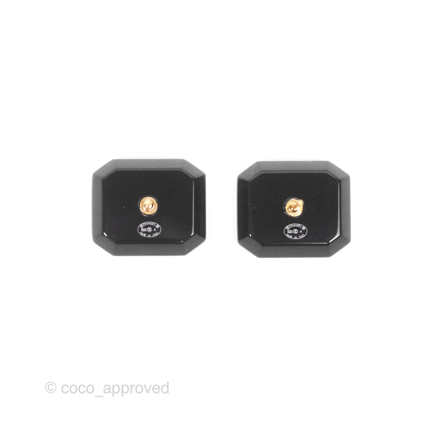Chanel Crystal CC Resin Black Earrings Gold Tone 23A
