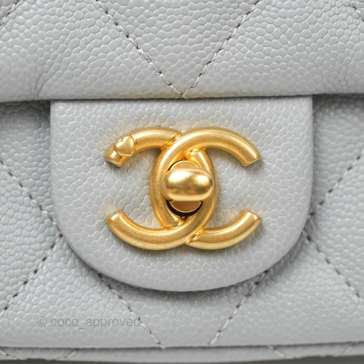 Chanel Mini Flap Bag Heart Adjustable Chain Grey Caviar Aged Gold Hardware