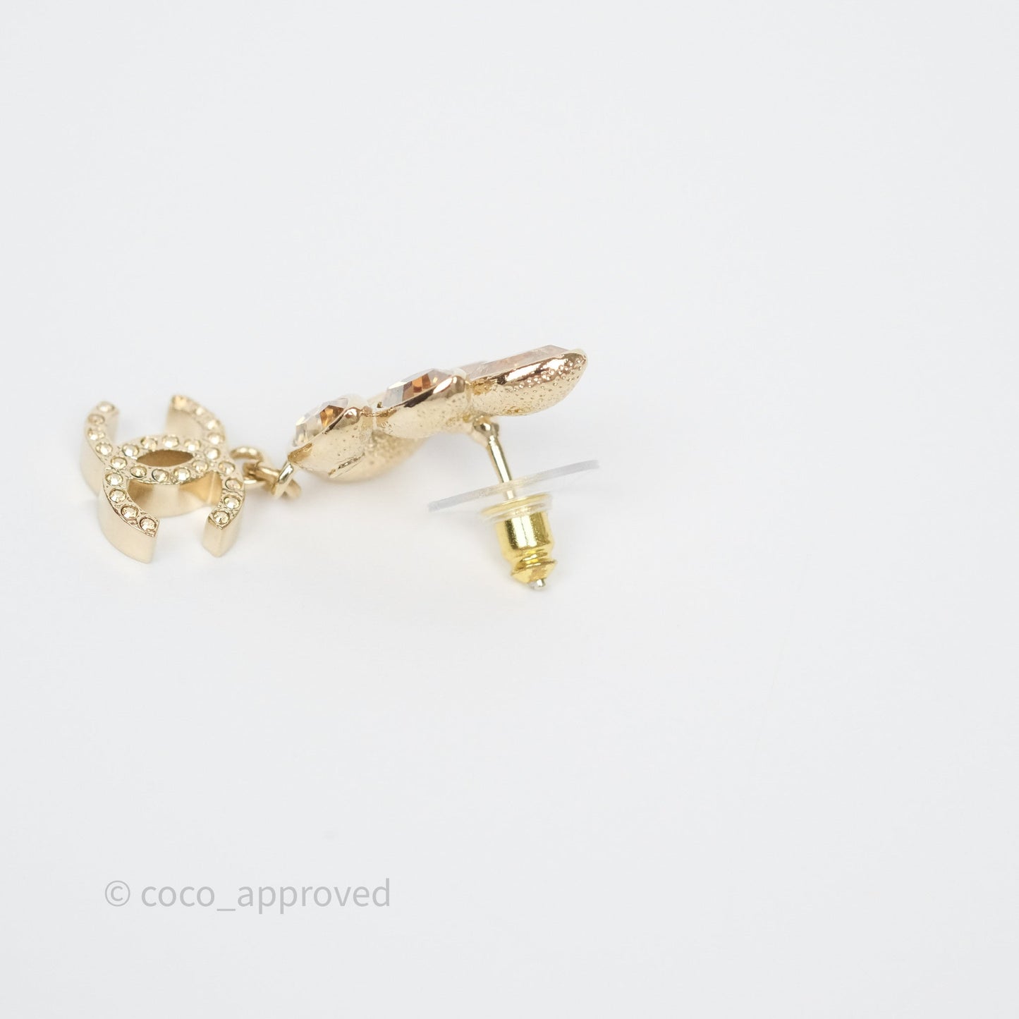 Chanel Crystal Leafy CC Earrings Gold Tone 22K