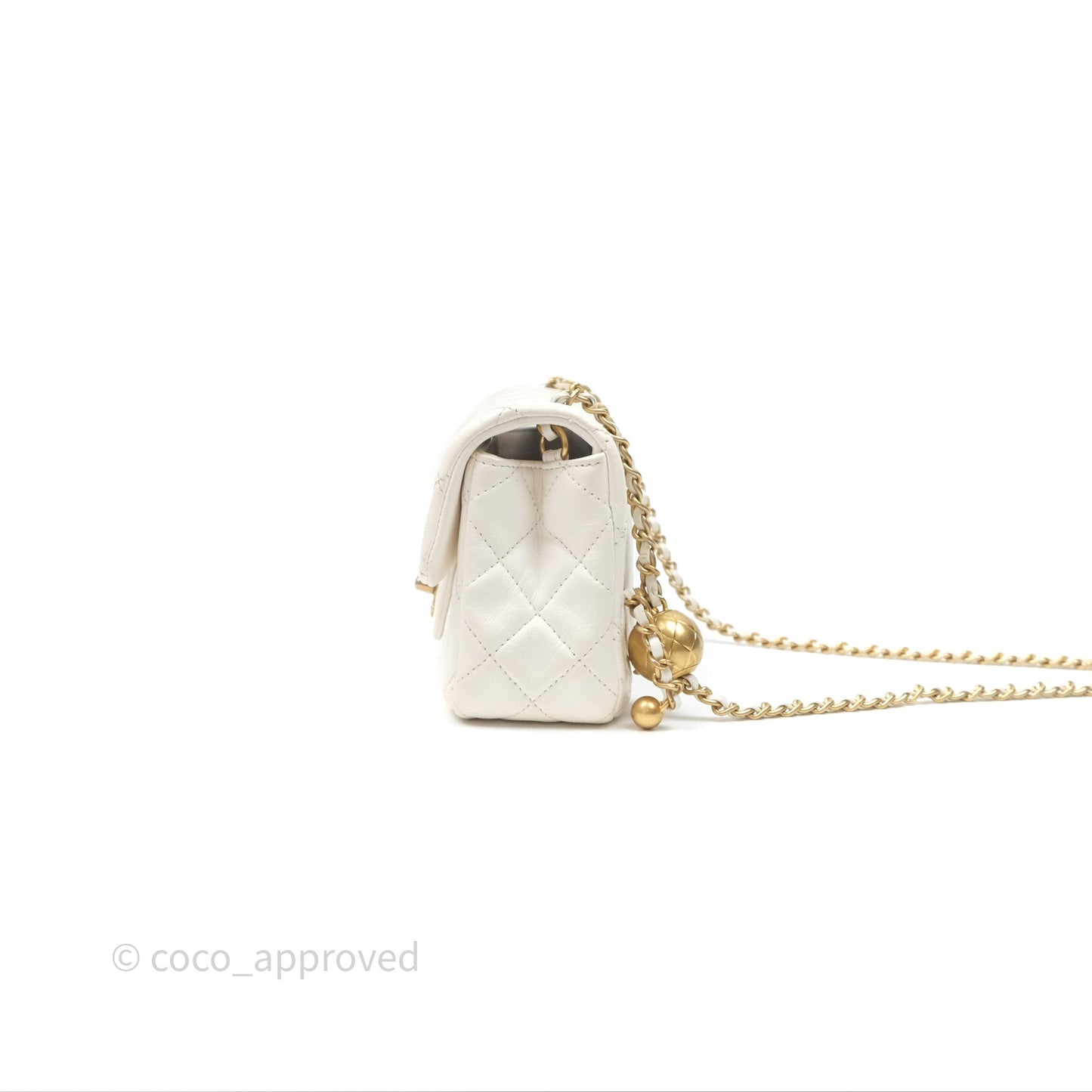 Chanel Mini Rectangular Pearl Crush Quilted White Lambskin Aged Gold Hardware
