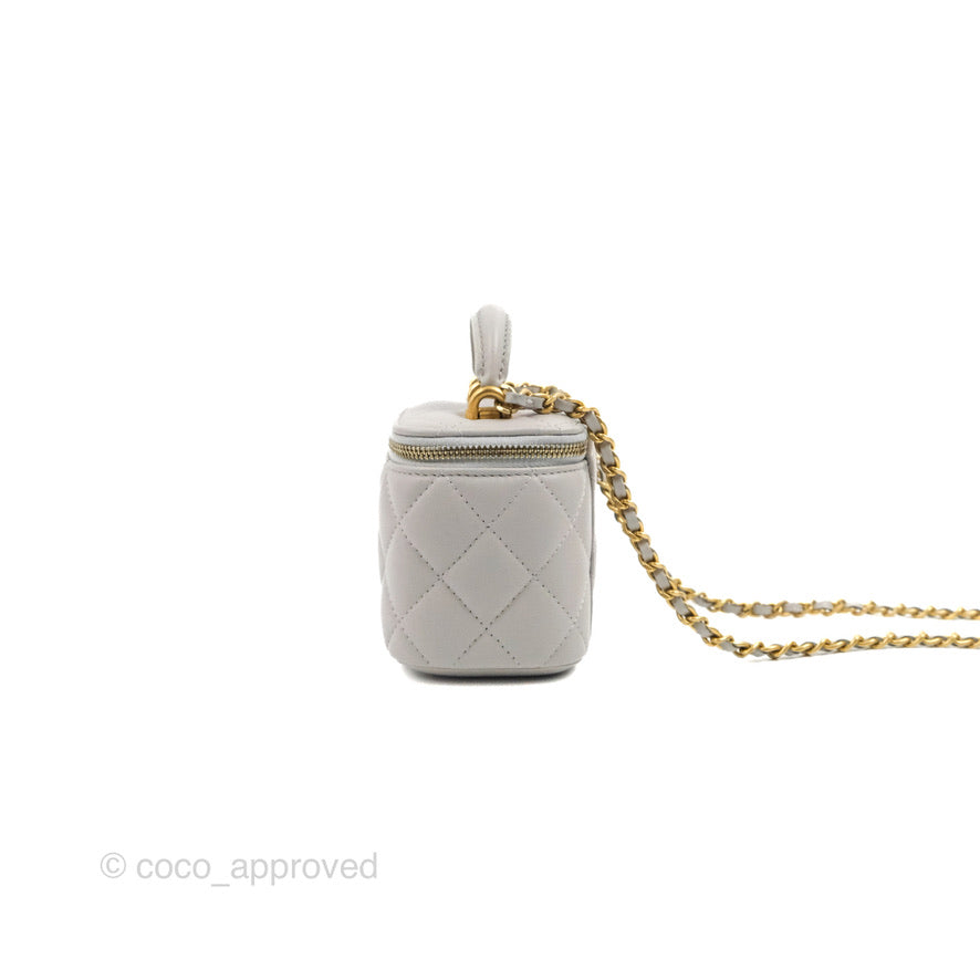Chanel Mini Top Handle Vanity With Chain Grey Lambskin Aged Gold Hardware